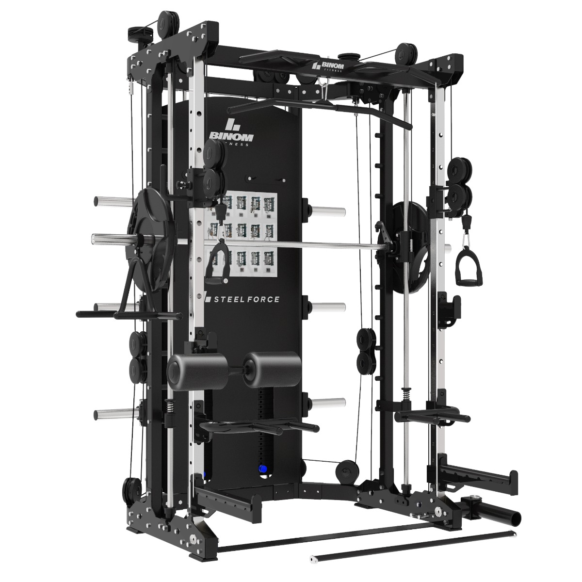 Binom Steel Force B12 Multigym, Polia Dupla (100 Kg x2), Power Rack, Leg Press, Multipower e acessórios